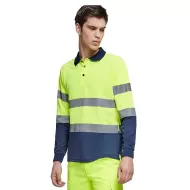Tricou polo reflectorizant, cu maneca lunga Galben si bleumarin Tricou polo reflectorizant, cu maneca lunga Galben si bleumarin