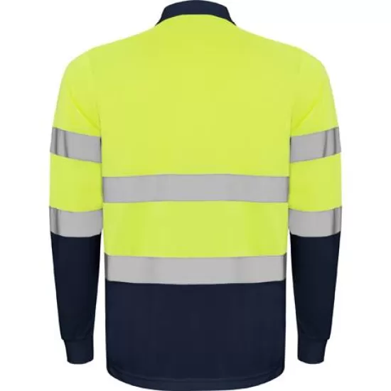 Tricou polo reflectorizant, cu maneca lunga Galben si bleumarin Tricou polo reflectorizant, cu maneca lunga Galben si bleumarin