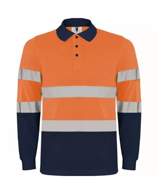 Tricou polo reflectorizant, cu maneca lunga Bleumarin si portocaliu Tricou polo reflectorizant, cu maneca lunga Bleumarin si portocaliu