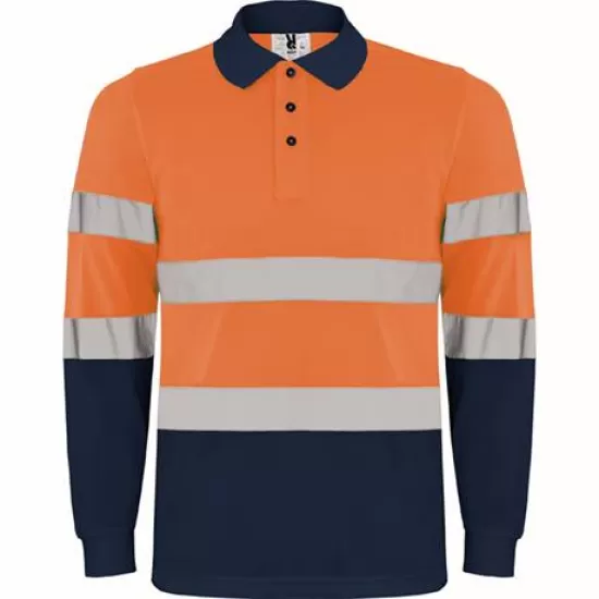 Tricou polo reflectorizant, cu maneca lunga Bleumarin si portocaliu Tricou polo reflectorizant, cu maneca lunga Bleumarin si portocaliu