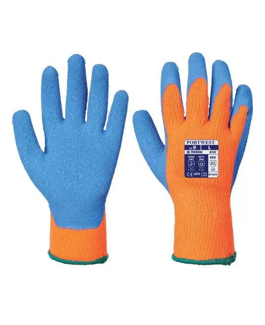 Manusi de protectie termica frig, impregnare latex in palma  Portocaliu si albastru Manusi de protectie termica frig, impregnare latex in palma  Portocaliu si albastru