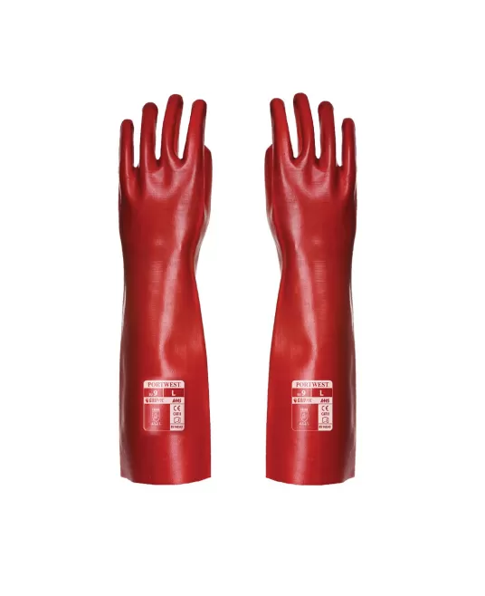 Manusi PVC impermeabile, manipulare uleiuri, lungime 45 cm, rosii