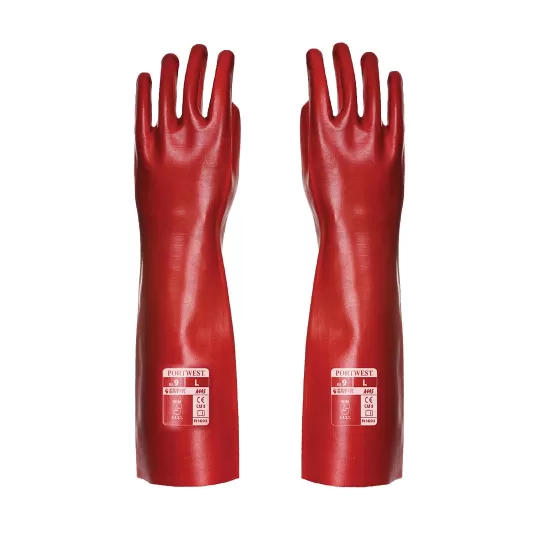 Manusi PVC impermeabile, manipulare uleiuri, lungime 45 cm, rosii Manusi PVC impermeabile, manipulare uleiuri, lungime 45 cm, rosii