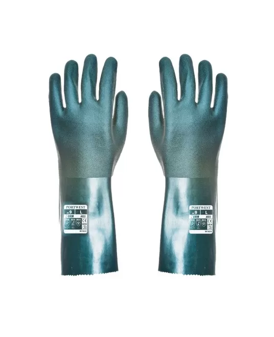 Manusi de protectie antichimica, PVC dublu impregnat, 35 cm [A835] Verde