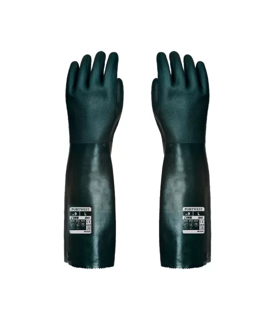 Manusi de protectie antichimica, PVC dublu impregnat, 45 cm [A845] Verde