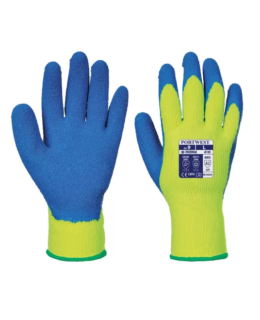 Manusi de protectie termica frig, impregnare latex in palma, Galben si albastru Manusi de protectie termica frig, impregnare latex in palma, Galben si albastru