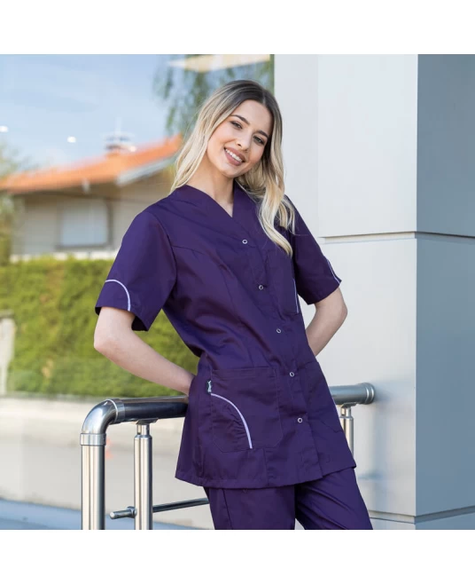 Halat scurt cu nasturi si buzunare, tercot 160g/mp, mov inchis