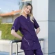 Halat scurt cu nasturi si buzunare, tercot 160g/mp, mov inchis Halat scurt cu nasturi si buzunare, tercot 160g/mp, mov inchis