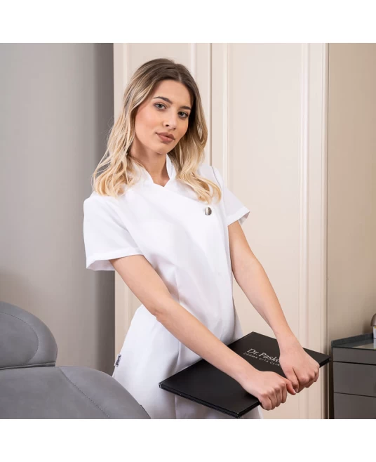 Halat scurt cu fermoar, poliester 180g/mp, alb