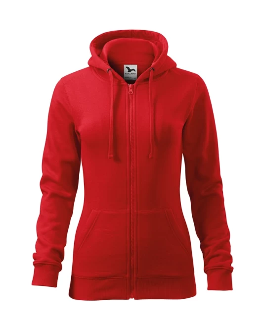 Hanorac Malfini cu gluga si fermoar femei, 300g/m2, rosu