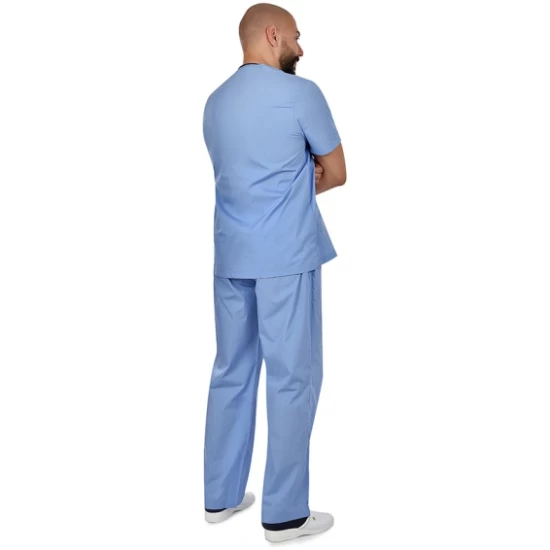 Costum medical unisex tercot subtire (pantaloni + tunica), densitate 110g/m2, albastru