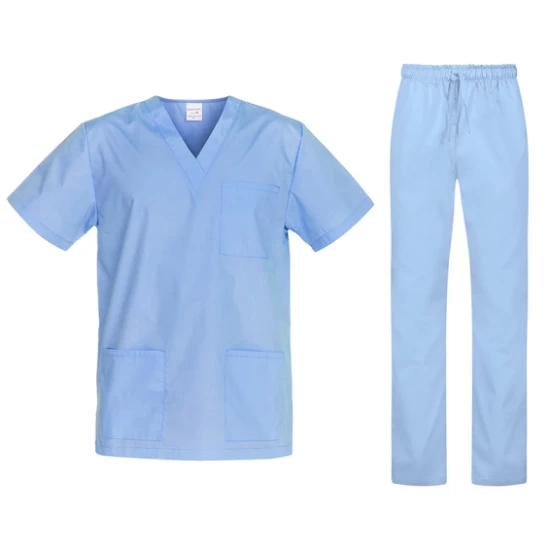 Costum medical unisex tercot subtire (pantaloni + tunica), densitate 110g/m2, albastru