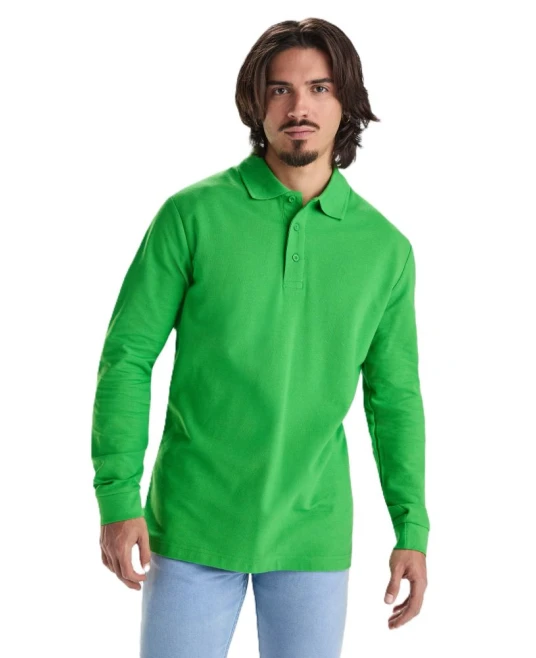 Tricou polo maneca lunga barbati 220g/mp, verde iarba