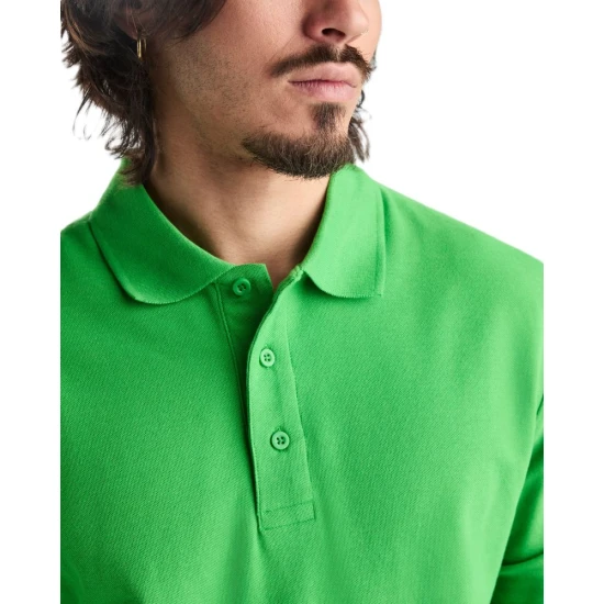 Tricou polo maneca lunga barbati 220g/mp, verde iarba