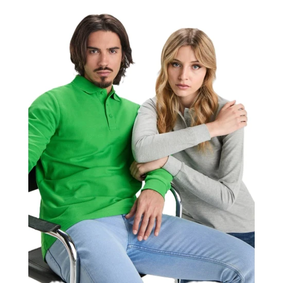 Tricou polo maneca lunga barbati 220g/mp, verde iarba