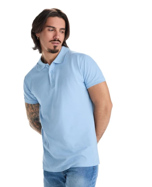 Tricou polo premium barbati, bumbac 200g/mp, Albastru celest