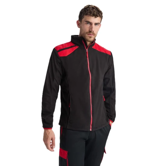 Jacheta fleece barbati, bicolora, 220g/m2, negru-rosu