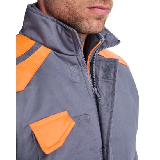 Vesta matlasata de lucru din tercot, bicolora, gri-portocaliu