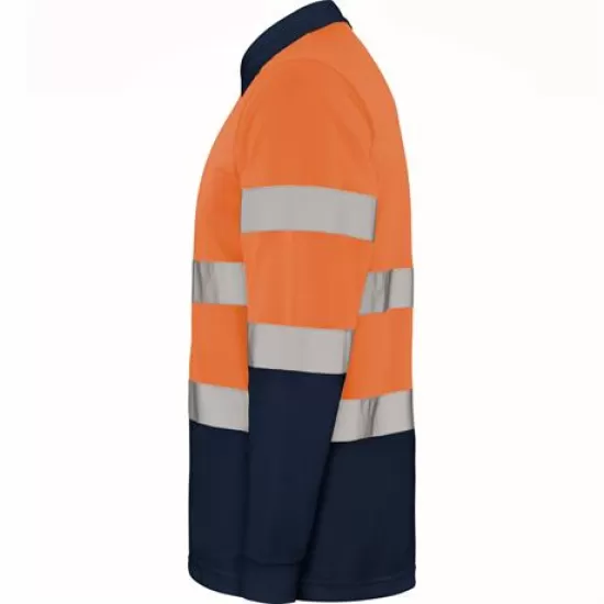 Tricou polo reflectorizant, cu maneca lunga Bleumarin si portocaliu Tricou polo reflectorizant, cu maneca lunga Bleumarin si portocaliu