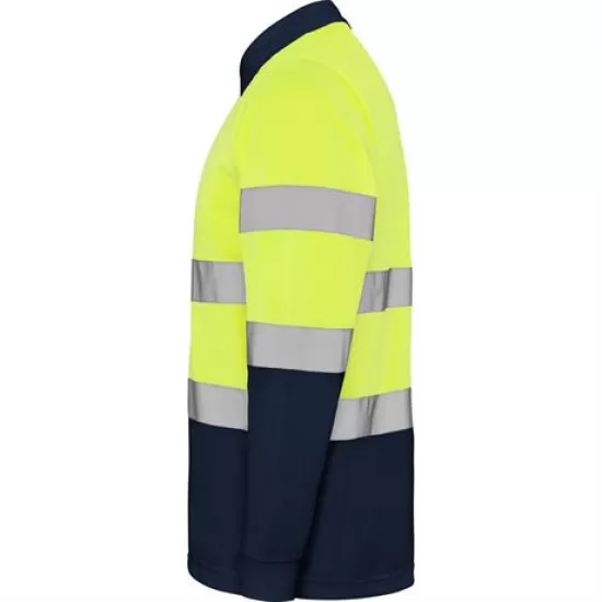 Tricou polo reflectorizant, cu maneca lunga Galben si bleumarin Tricou polo reflectorizant, cu maneca lunga Galben si bleumarin