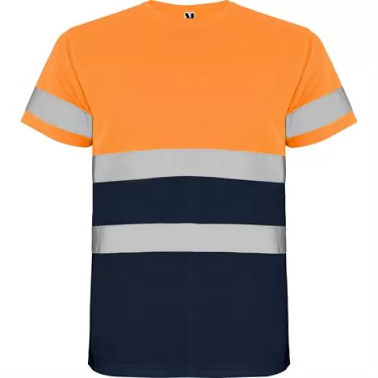 Tricou reflectorizant cu maneca scurta, 130g/mp Portocaliu si bleumarin Tricou reflectorizant cu maneca scurta, 130g/mp Portocaliu si bleumarin
