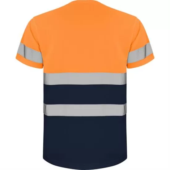 Tricou reflectorizant cu maneca scurta, 130g/mp Portocaliu si bleumarin Tricou reflectorizant cu maneca scurta, 130g/mp Portocaliu si bleumarin