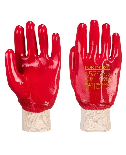 Manusi de protectie din PVC, manseta stransa [A400] Rosu