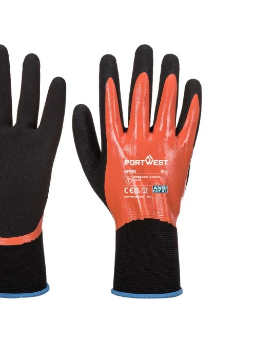 Manusi impermeabile, imersate complet in nitril [AP30] Portocaliu si negru