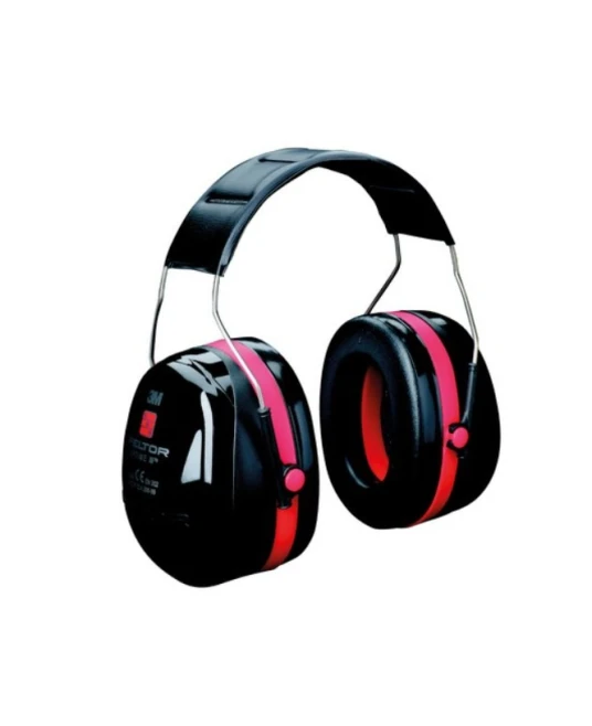 Antifoane externe 3M Peltor Optime III cu banda pentru cap, negru-rosu