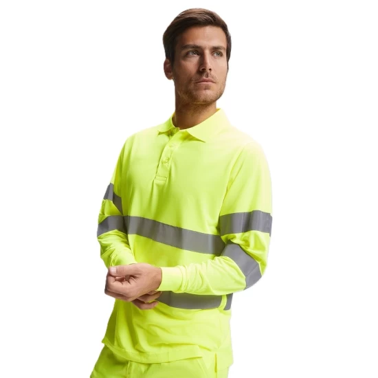 Tricou polo reflectorizant, cu maneca lunga Galben Tricou polo reflectorizant, cu maneca lunga Galben