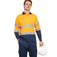 Tricou polo reflectorizant, cu maneca lunga Bleumarin si portocaliu