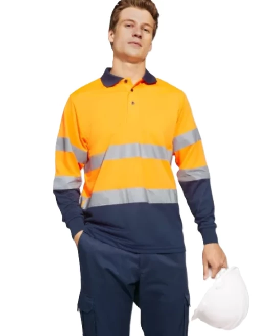 Tricou polo reflectorizant, cu maneca lunga Bleumarin si portocaliu Tricou polo reflectorizant, cu maneca lunga Bleumarin si portocaliu