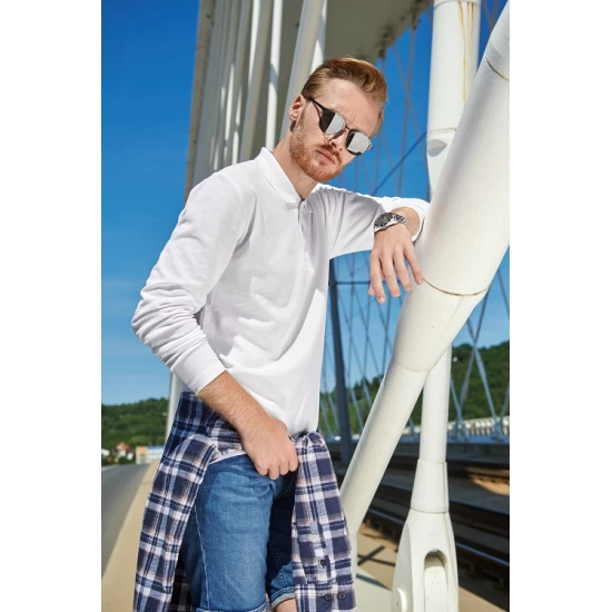 Tricou polo maneca lunga barbati, 200g/m2, Malfini LS 221, Alb Tricou polo maneca lunga barbati, 200g/m2, Malfini LS 221, Alb