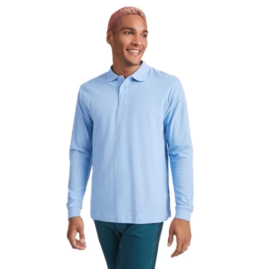 Tricou polo maneca lunga barbati 220g/mp, alb