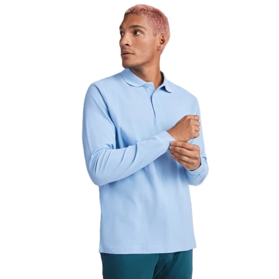Tricou polo maneca lunga barbati 220g/mp, alb