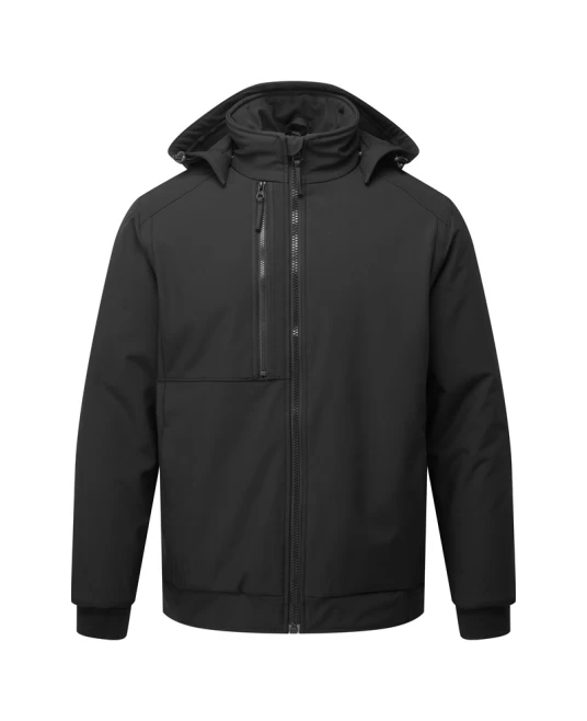 Softshell de iarna cu gluga, captuseala fleece, negru