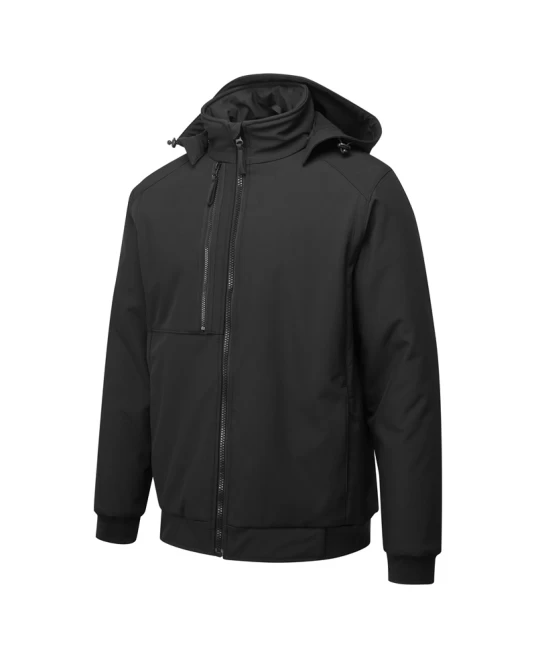 Softshell de iarna cu gluga, captuseala fleece, negru