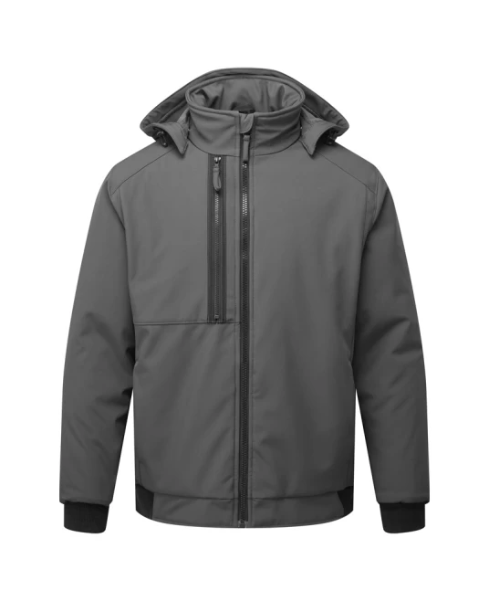 Softshell de iarna cu gluga, captuseala fleece, gri