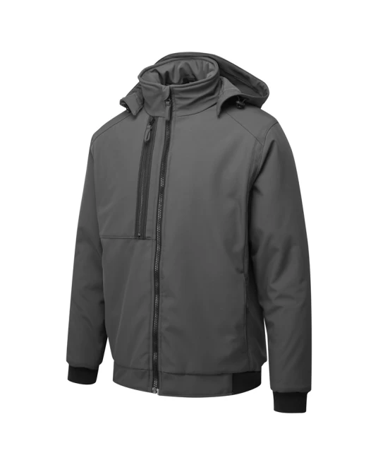 Softshell de iarna cu gluga, captuseala fleece, gri