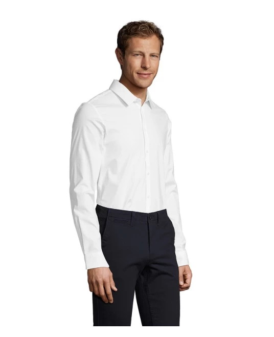 Camasa barbati cu maneca lunga, model slim fit si guler apretat, 120 g/mp, Alb Camasa barbati cu maneca lunga, model slim fit si guler apretat, 120 g/mp, Alb