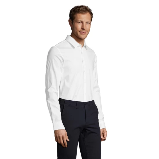 Camasa barbati cu maneca lunga, model slim fit si guler apretat, 120 g/mp, Alb Camasa barbati cu maneca lunga, model slim fit si guler apretat, 120 g/mp, Alb
