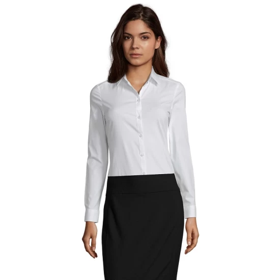 Camasa femei cu maneca lunga, model slim fit si guler apretat, Alb Camasa femei cu maneca lunga, model slim fit si guler apretat, Alb