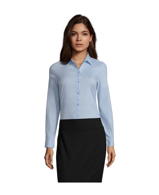 Camasa femei cu maneca lunga, model slim fit si guler apretat, Albastru deschis Camasa femei cu maneca lunga, model slim fit si guler apretat, Albastru deschis