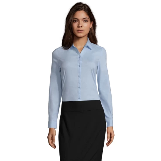 Camasa femei cu maneca lunga, model slim fit si guler apretat, Albastru deschis Camasa femei cu maneca lunga, model slim fit si guler apretat, Albastru deschis