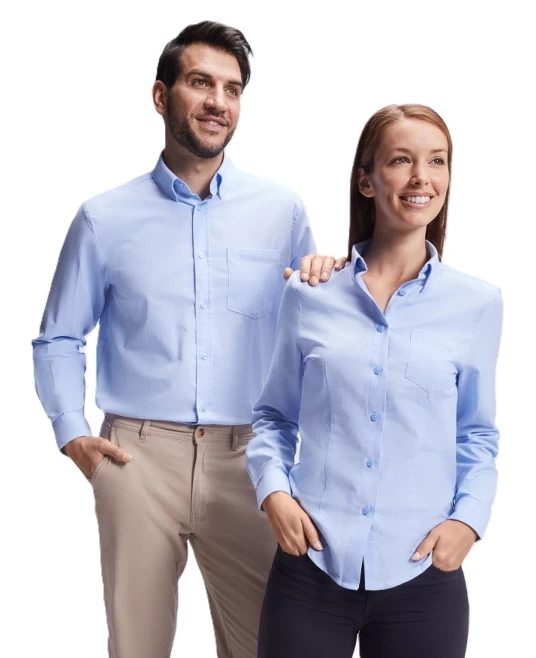 Camasa Oxford femei, buzunar pe piept, densitate 140g/m2, albastru deschis Camasa Oxford femei, buzunar pe piept, densitate 140g/m2, albastru deschis