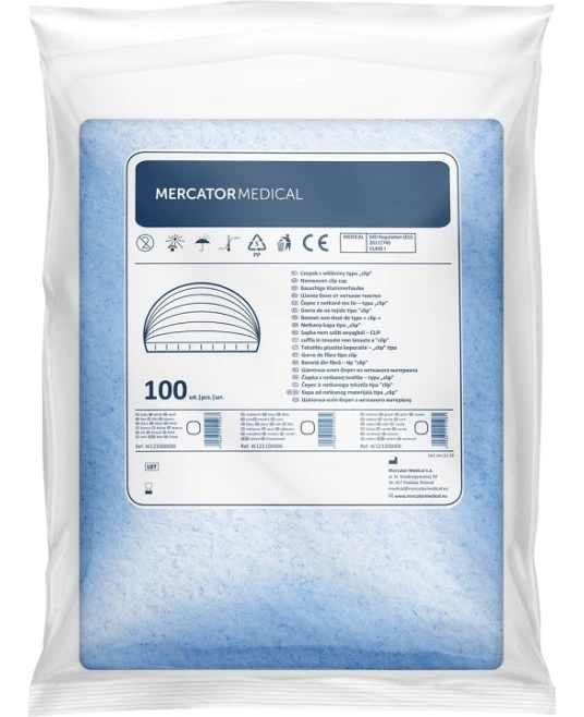 Capeline de unica folosinta din material netesut, tip clip, 100 buc/set, albastre Capeline de unica folosinta din material netesut, tip clip, 100 buc/set, albastre