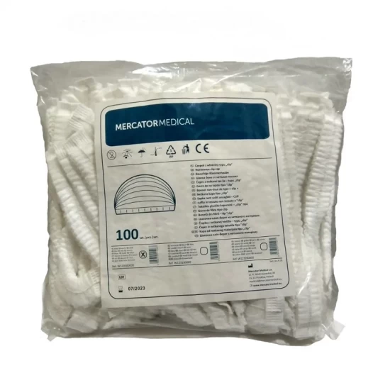 Capeline de unica folosinta din material netesut, tip clip, 100 buc/set, albe Capeline de unica folosinta din material netesut, tip clip, 100 buc/set, albe