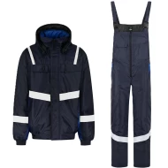 Costum de iarna cu dungi reflectorizante (salopeta cu pieptar si jacheta), bleumarin