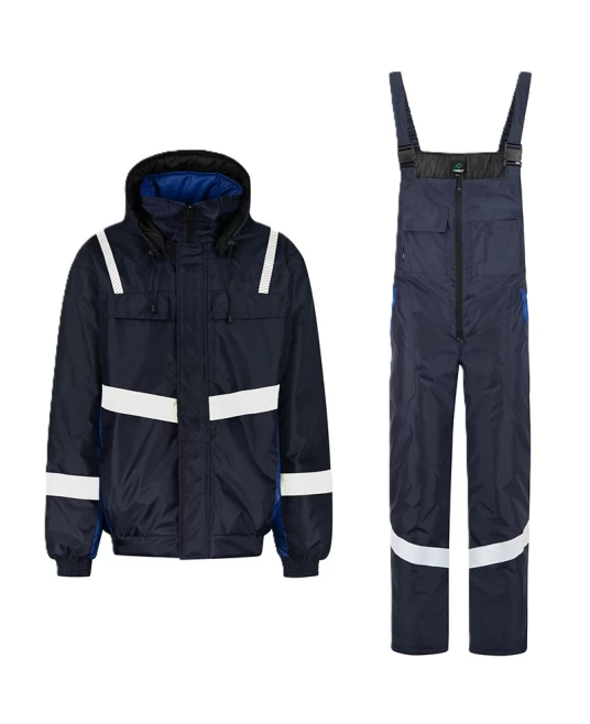 Costum de iarna cu dungi reflectorizante (salopeta cu pieptar si jacheta), bleumarin Costum de iarna cu dungi reflectorizante (salopeta cu pieptar si jacheta), bleumarin