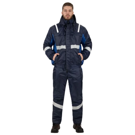Costum de iarna cu dungi reflectorizante (salopeta cu pieptar si jacheta), bleumarin Costum de iarna cu dungi reflectorizante (salopeta cu pieptar si jacheta), bleumarin